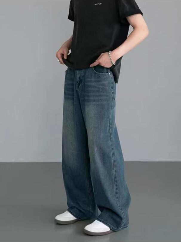 Retro Washed Loose Fit Straight Leg Jeans Midweight Softener Stretch Blue Jeans for Men And Women Perfect for Spring_mkmklike.com