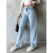 High Waist Women's Light Washed Jeans Loose Wide Leg Straight Pants Large Size Comfortable Fit Denim_mkmklike.com
