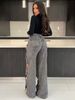K European And American Women's Clothing; Stretch Denim Fabric; Personalized Braided Hollow-out; Loose Straight-leg Jeans_mkmklike.com