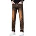 Men's Dark Brown Stretchy Denim Trousers Comfortable Fit Midweight Simple Jeans Multi-Pocket Pants_mkmklike.com