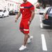 Men's Clothing home leisure men's thin short-sleeved sports striped round neck fitness suit men's T-shirt trendy two-piece suit_mkmklike.com