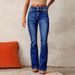 Vintage Stretch Flare Jeans For Women - Retro High Waist Denim Pants With Distressed Wash, Street Style Comfort Fit (Dark Blue/Light Blue/Black)_mkmklike.com
