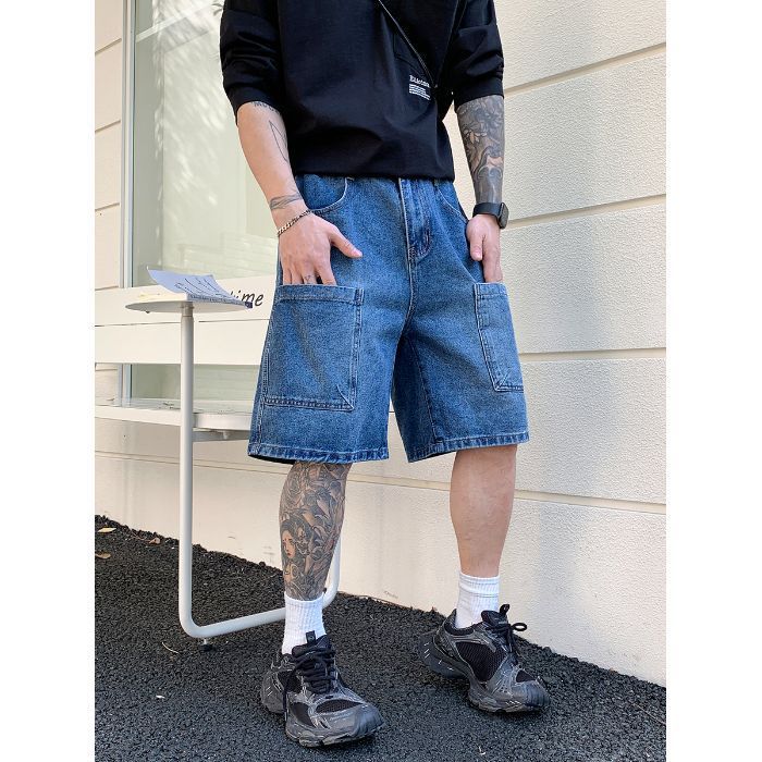 Men's Clothing Men's Summer Workwear Jeans Loose Straight Leg Mid Length Shorts Retro Washed Style Casual Mid Length Shorts_mkmklike.com