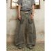 Men's Retro Washed Letter Print Jeans High Street Style Loose Wide Leg Straight Trousers mid Waist Zipper Fly Gray Casual Jeans_mkmklike.com