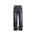 Men's Distressed Washed Denim Jeans - Mid-Rise Straight Bootcut Pants With Lightning Crack Design, Clean Fit Stretch-Free Cotton For Casual_mkmklike.com