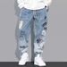 Woven Summer New Letter Print Jeans For Men, Trendy Loose Cartoon Jogger Ins Style Drawstring Harem Pants, Dropshipping_mkmklike.com