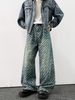 Spring And Autumn American Style Casual Chic Jacquard Full Print Jeans For Men, Straight Loose Fit Versatile Wide-Leg_mkmklike.com