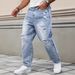 Men's Clothing Straight Leg Non-Stretch Light Blue Bicycle Style Classic Fit With Modern Appeal Ripped And Distressed Denim Jeans_mkmklike.com