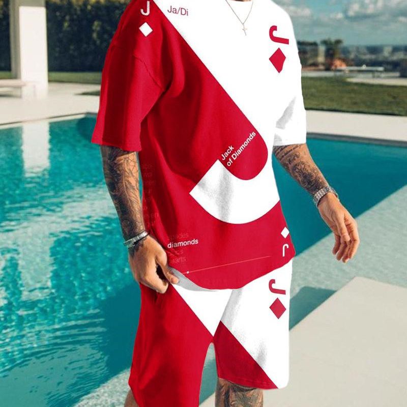 Men's Clothing Short sleeves shorts men's 3D t-shirt short sleeve trendy casual sports suit round neck two-piece suit_mkmklike.com