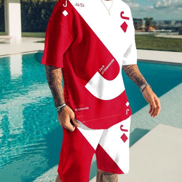 Men's Clothing Short sleeves shorts men's 3D t-shirt short sleeve trendy casual sports suit round neck two-piece suit_mkmklike.com