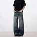 Men's Washed Whiskered Retro Blue Denim Jeans Loose Straight Leg Vintage Style Floor Length Clean Fit High Street Trousers_mkmklike.com