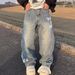 Men's Clothing High Street Whitening Digital Direct Injection Letter Denim Trousers Men And Women Street Retro Loose Washed Straight Jeans Trend_mkmklike.com