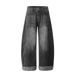 High Washed White Scimitar Jeans Men's Street Trend Loose Cuffed Floor-Length Pants Wide-Leg Long Trousers_mkmklike.com