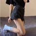 High-Waisted Women's Slimming Ripped Denim Shorts A-Line Hot Pants For Summer Trendy Style Regular Fit Solid Polyester_mkmklike.com