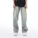 Men's Patchwork Deconstructed Jeans Trendy High Street Style Loose Straight Leg Wide Leg Retro Design_mkmklike.com