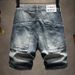 Men's Distressed Denim Shorts – American High-Street Vintage Washed 5-Inch Inseam (28-36) – Relaxed Fit & Artisan Fading For Streetwear Styling_mkmklike.com