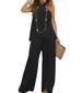 Women's new fashion casual backless solid color sleeveless suit wide-leg pants two-piece suit_mkmklike.com