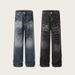 Vintage Washed Distressed Lightning Bolt Denim Jeans For Men & Women – High Street Fashion, Loose Fit, Straight Leg, Unisex Streetwear (Black/Blue)_mkmklike.com