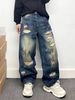 Men's Clothing Men's Trendy Distressed Splatter Painted Patchwork Straight Leg Jeans Loose Fit Wide Leg Trousers High Street Style_mkmklike.com