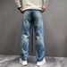 Men's Retro Blue Straight Leg Jeans - Classic Loose Fit Denim Pants For Casual Streetwear_mkmklike.com