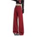 Ankela Red Wide-Leg Jeans For Women, Fall 2026 New High-Waisted Slimming Slim-Fit Straight-Leg Pants With Draping Effect_mkmklike.com