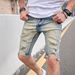 Retro Men's Clothing Slim Fit Skinny Jeans Trendy Distressed Five Point Denim High Waisted Blue Wash_mkmklike.com