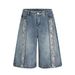 Men's Clothing Hip Hop Casual Loose Wide Leg Vintage American Style Blue Denim Capri Pants For Men - Relaxed Fit Wide Leg Hip Hop Summer Casual Shorts_mkmklike.com