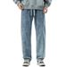 Autumn And Winter New Elastic Waist American High Street Straight Jeans Men's Loose Retro Versatile Wide-footed Jeans_mkmklike.com