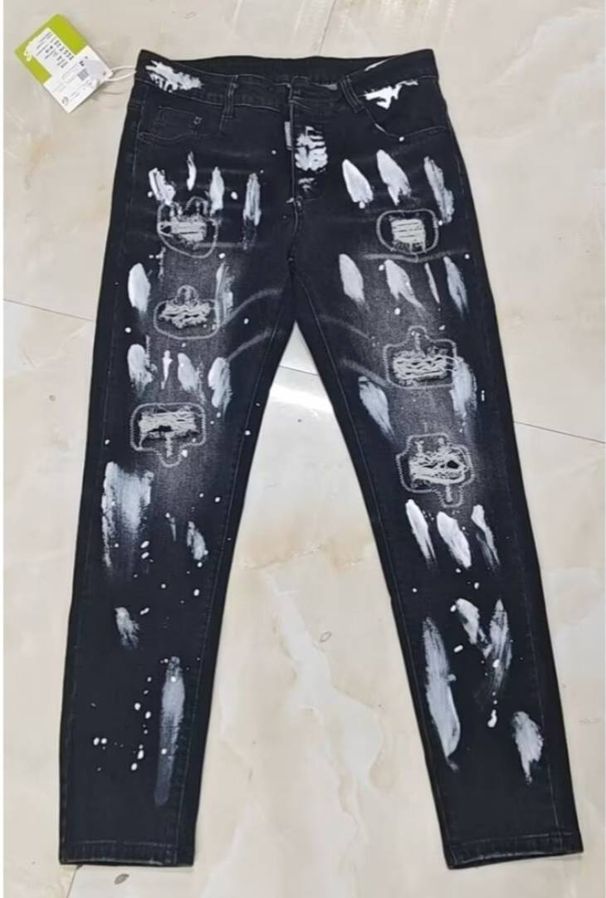 Men's Slim Fit Distressed Jeans Ripped Denim Pants Black/Grey Stretch Comfort Mid Waist Long Cotton Pencil Pants_mkmklike.com