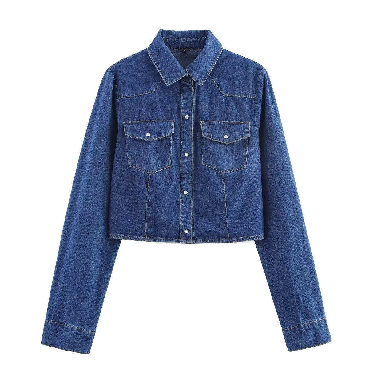 Wind 2025 Spring Fashion Style Collar Single Breasted Short Denim Shirt For Women E74540_mkmklike.com
