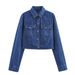 Wind 2025 Spring Fashion Style Collar Single Breasted Short Denim Shirt For Women E74540_mkmklike.com