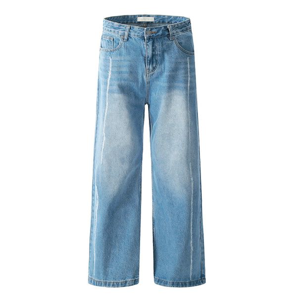 Punk Washed Distressed Jeans Casual Versatile Design High Street Men's Vintage Loose Wide-Leg Straight Long Pants_mkmklike.com