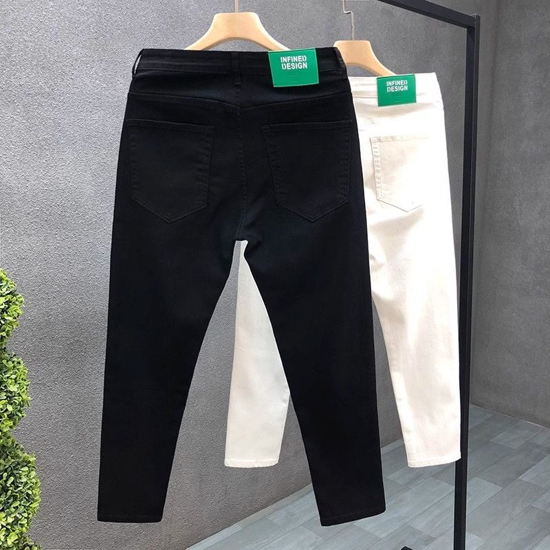 Men's Slim Fit Skinny Jeans Solid Color Trendy Casual White Pants Low Waist Standard Thickness Slight Stretch For Younger Men_mkmklike.com
