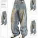 Men's Clothing High Street Edgy Style Distressed Jeans For Men And Women Washed Retro Design Splatter Paint Effect Loose Straight Leg Floor Length_mkmklike.com