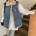 Women's Clothing Denim Vest With Sherpa Collar – Sleeveless Oversized Fleece-Lined Jacket For Casual Winter Wear_mkmklike.com