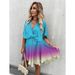 Women's Clothing new gradient loose dress INS casual multi-color dress _mkmklike.com