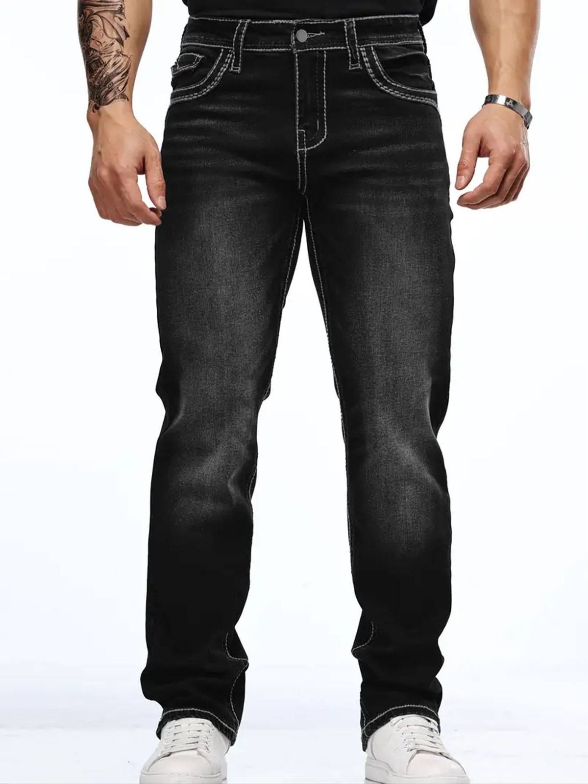 Men's Slim Fit Stretch Jeans - Classic Black & Gray Straight Leg Casual Denim Pants For Everyday Wear_mkmklike.com