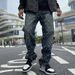 Men's Vintage Washed Denim Jacquard Printed Pants Straight-Leg Cut Retro High Street Aesthetic Jeans_mkmklike.com