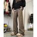 Men's Trendy Brown Retro Denim Jeans Loose Straight Leg High Street American Style Multi Pocket Cargo Casual Trousers_mkmklike.com