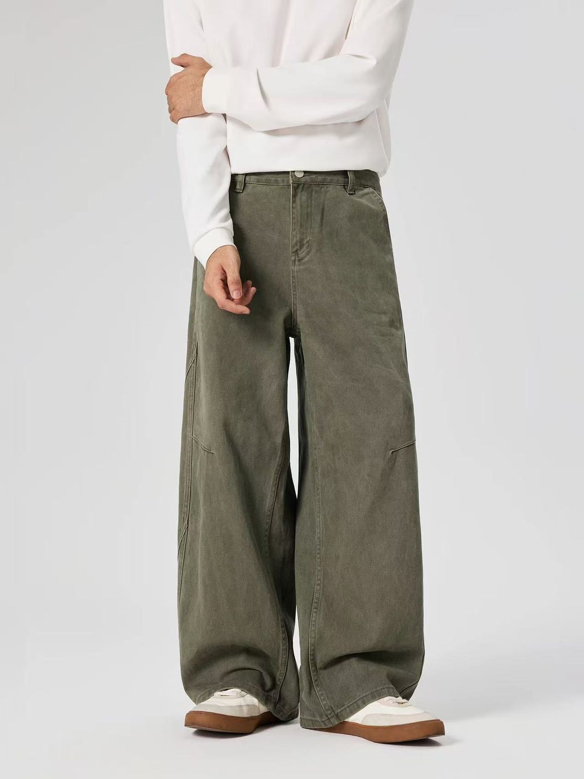 Unisex Deconstructed Jeans – Loose Wide-Leg Pleated Trousers, Retro Streetwear For Men & Women_mkmklike.com
