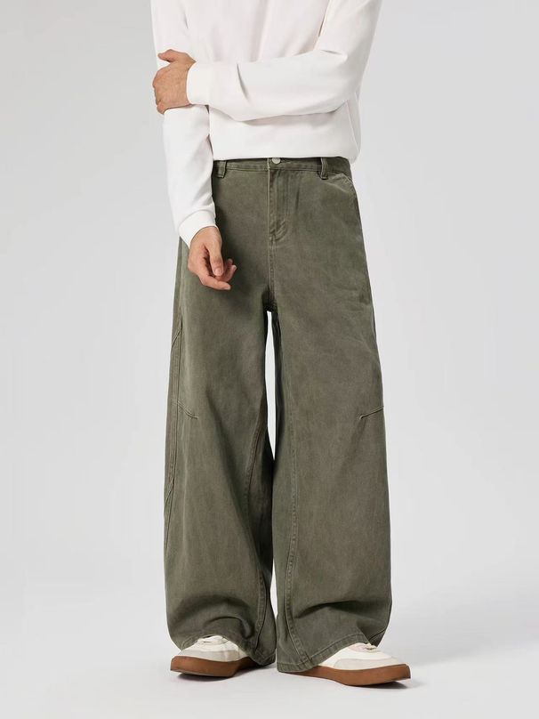Unisex Deconstructed Jeans – Loose Wide-Leg Pleated Trousers, Retro Streetwear For Men & Women_mkmklike.com