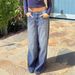 Women's Clothing High Waisted Jeans, Street Style, Solid Color, Washed Blue, With Pockets, Loose Fit, Wide Leg Pants._mkmklike.com