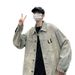 Loom High Street Hong Kong Style Cross Retro Lapel Denim Men's European A American Jacket Couple Casual Workwear Trey_mkmklike.com