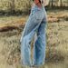 Women's Ripped Wide Leg Stretch Denim Jeans Blue Sky White Cloud Style European American Export Bestseller_mkmklike.com