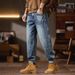 New Stacked Micro-cone Pants Men's American High Street Retro Old Embroidered Jeans Men's Fattened Plus Size Pants_mkmklike.com