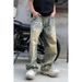 Graffiti Jeans For Men, Retro Style, Straight Leg, Loose Fit, Versatile, Trendy Men's Fashion._mkmklike.com
