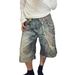 Women's Heavyweight Graffiti Print Washed Cropped Jeans Loose Fit Straight Leg Pants Versatile Summer Denim_mkmklike.com