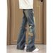 Ethnic Style American Splicing Patch Jeans Men's Retro Pants Straight Down Slightly Pulled Pants Tide_mkmklike.com