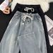 Men's Vintage Splatter Wash Jeans – Relaxed Fit Wide-Leg Denim Pants With Elastic Waist (S-3XL, Black/Blue)_mkmklike.com