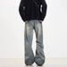 Vintage Washed Distressed High Waist Straight Leg Jeans For Men & Women - Retro Blue, Classic Comfort & Timeless Style_mkmklike.com